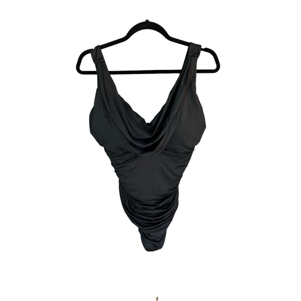 Miraclesuit - Black One-Piece Draped Neckline Swimsuit Sz XL